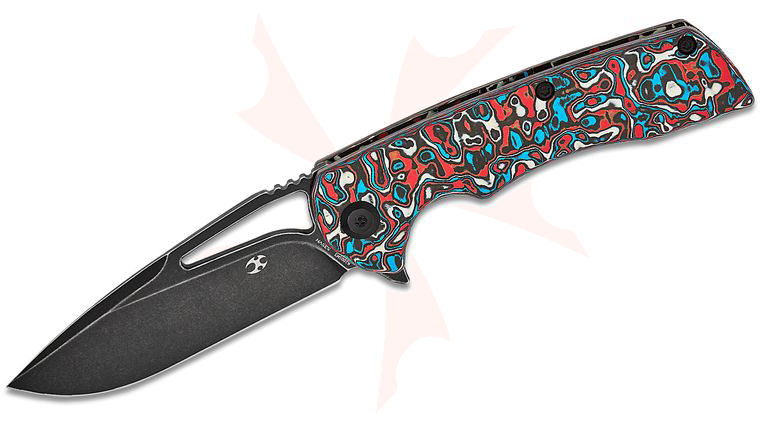 Kansept Knives Kryo Liner Lock Flipper Knife 3.58 inch S35VN Black Stonewashed Drop Point Blade, Nebula FatCarbon Handles