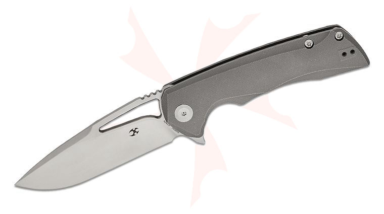 Kansept Knives Kryo Frame Lock Flipper Knife 3.58 inch S35VN Satin Drop Point Blade, Micro Milled Gray Titanium Handles