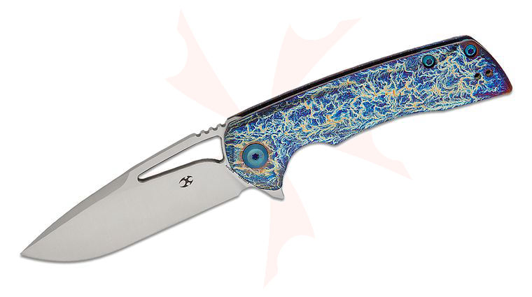 Kansept Knives Kryo Frame Lock Flipper Knife 3.58 inch S35VN Satin Drop Point Blade, Lightning Strike Titanium Handles