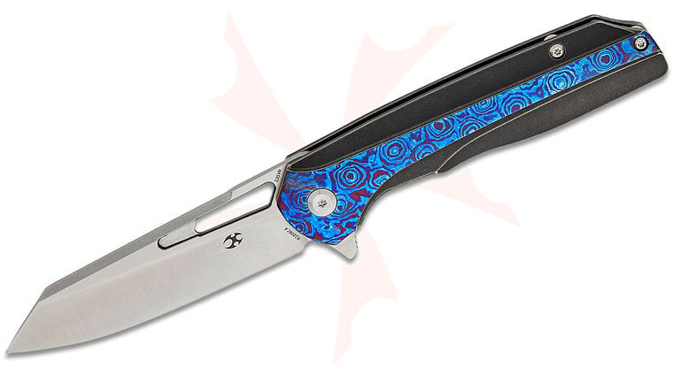 Kansept Knives Shard Flipper Knife 3.5 inch CPM-S35VN Satin Reverse Tanto Blade, Black Titanium and Timascus Handles