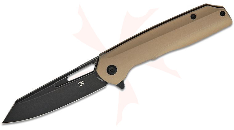 Kansept Knives Shard Flipper Knife 3.5 inch CPM-S35VN Black Stonewashed Reverse Tanto Blade, Bronze Anodized Titanium Handles