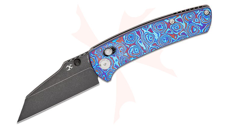 Kansept Knives Dirk Pinkerton Main Street Crossbar Lock Folding Knife 3.36 inch 154CM Black Stonewashed Wharncliffe Blade, Timascus Handles