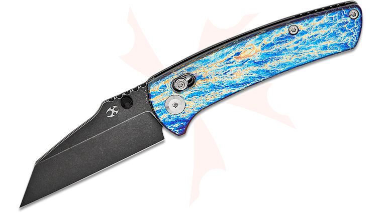 Kansept Knives Dirk Pinkerton Main Street Crossbar Lock Folding Knife 3.36 inch CPM-20CV Black Stonewashed Wharncliffe Blade, Lightning Strike Titanium Handles