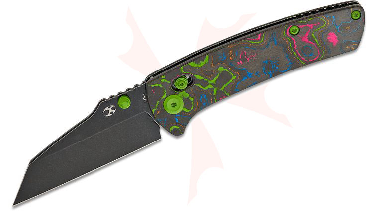 Kansept Knives Dirk Pinkerton Main Street Crossbar Lock Folding Knife 3.36 inch CPM-S35VN Black Stonewashed Wharncliffe Blade, 80s CamoCarbon Handles