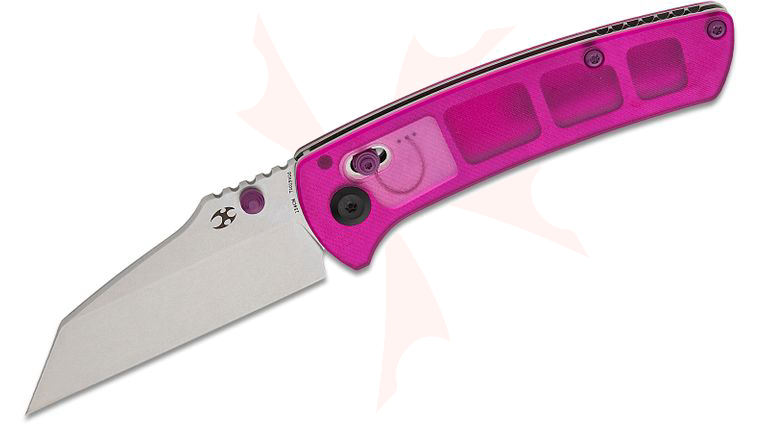 Kansept Knives Dirk Pinkerton Main Street Crossbar Lock Folding Knife 3.36 inch 154CM Stonewashed Wharncliffe Blade, Purple Acrylic Handles