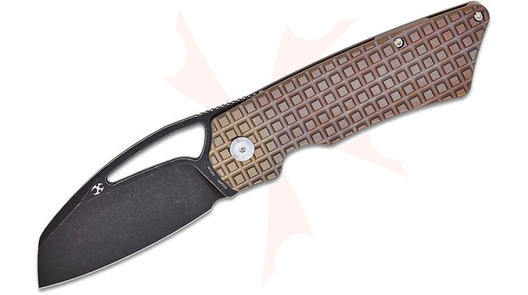 Kansept Knives Marshall Noble Goblin XL Frame Lock Front Flipper Knife 3.5 inch CPM-S35VN Black Stonewashed Sheepsfoot Blade, Bronze Frag Titanium Handles