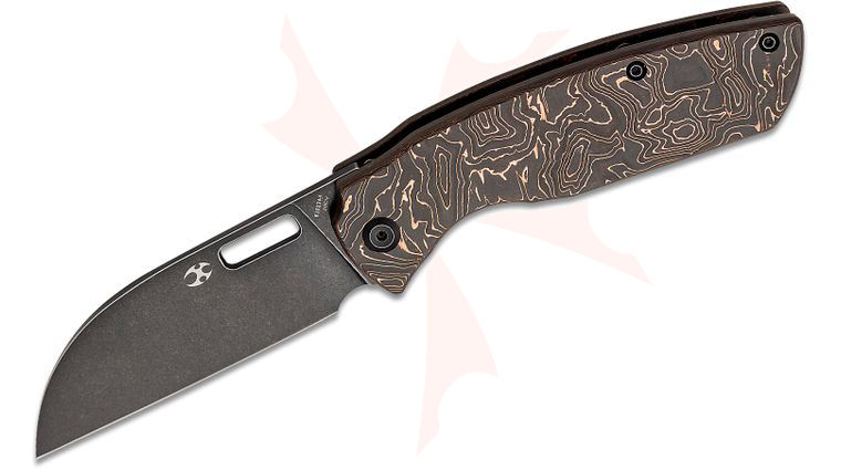 Kansept Knives Chris Conway Convict Folding Knife 3.27 inch CPM-20CV Black Stonewashed Sheepsfoot Blade, Copper Foil Carbon Fiber Handles