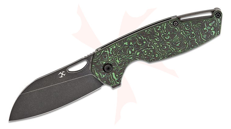 Kansept Knives Nick Swan Model 6 Liner Lock Flipper Knife 3.1 inch CPM-20CV Black Stonewashed Sheepsfoot Blade, Jungle Wear FatCarbon Handles