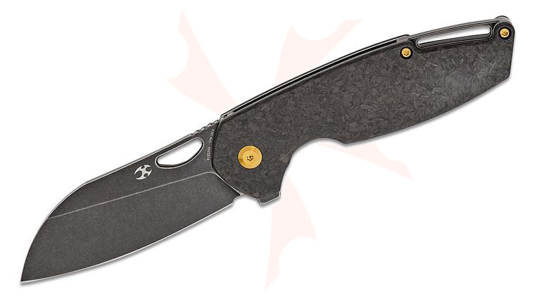 Kansept Knives Nick Swan Model 6 Liner Lock Flipper Knife 3.1 inch CPM-20CV Black Stonewashed Sheepsfoot Blade, Shredded Carbon Fiber Handles