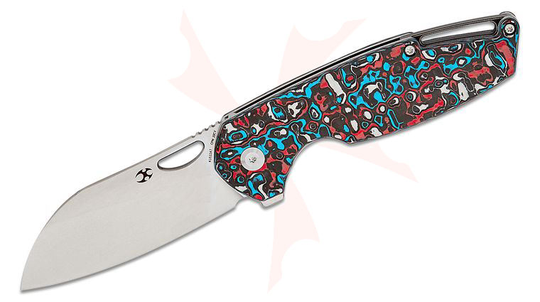 Kansept Knives Nick Swan Model 6 Liner Lock Flipper Knife 3.1 inch CPM-20CV Stonewashed Sheepsfoot Blade, Nebula FatCarbon Handles