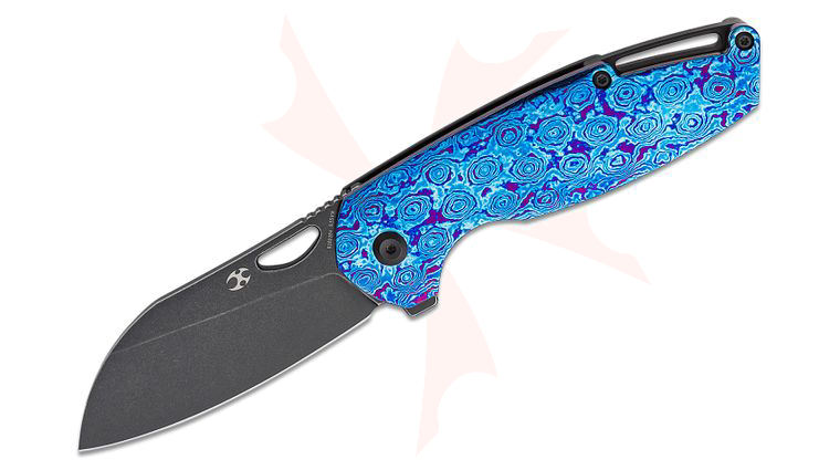 Kansept Knives Nick Swan Model 6 Flipper Knife 3.1 inch S35VN Black Stonewashed Sheepsfoot Blade, Timascus and Black Titanium Handles