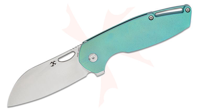 Kansept Knives Nick Swan Model 6 Frame Lock Flipper Knife 3.1 inch S35VN Satin Sheepsfoot Blade, Orange Peel Green Titanium Handles
