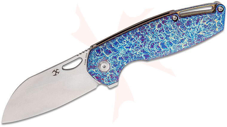 Kansept Knives Nick Swan Model 6 Flipper Knife 3.1 inch S35VN Stonewashed Sheepsfoot Blade, Lightning Strike Titanium Handles