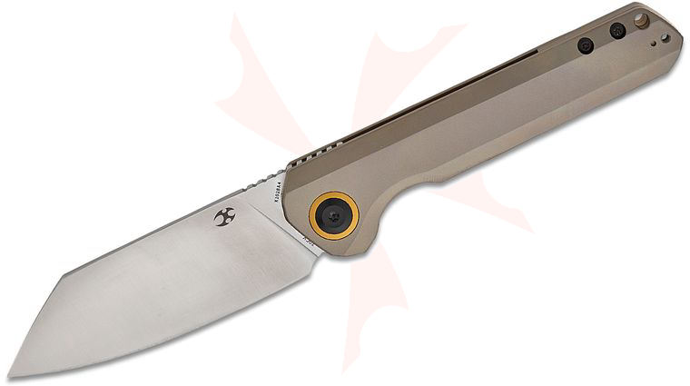 Kansept Knives Bulldozer Front Flipper Knife 3.56 inch CPM-20CV Satin Reverse Tanto Blade, Bronze Anodized Titanium Handles