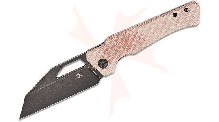 Kansept Knives Nick Rogers Egress Liner Lock Front Flipper Knife 3.47 inch S35VN Black Stonewashed Reverse Tanto Blade, Brown Canvas Micarta Handles