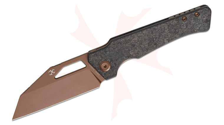 Kansept Knives Nick Rogers Egress Liner Lock Front Flipper Knife 3.47 inch S35VN Rose Gold Coated Reverse Tanto Blade, Shred Carbon Fiber Handles