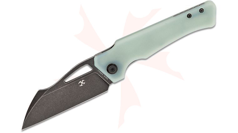 Kansept Knives Nick Rogers Egress Liner Lock Front Flipper Knife 3.47 inch S35VN Black Stonewashed Wharncliffe Blade, Jade (Natural) G10 Handles