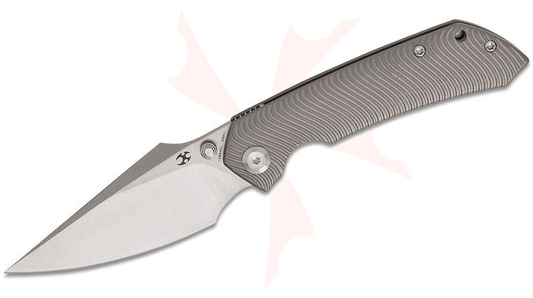 Kansept Knives Fenrir Frame Lock Front Flipper Knife 3.48 inch S35VN Satin Harpoon Blade, Bead Blasted Micro Milled  inchWater Ripple inch Titanium Handles