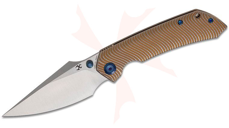 Kansept Knives Fenrir Frame Lock Front Flipper Knife 3.48 inch S35VN Satin Harpoon Blade, Bronze Micro Milled  inchWater Ripple inch Titanium Handles