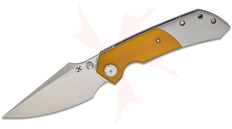 Kansept Knives Fenrir Liner Lock Front Flipper 3.48 inch CPM-S35VN Satin Harpoon Blade, Gray Titanium Handles with Ultem Inlays