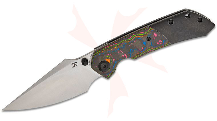Kansept Knives Fenrir Liner Lock Front Flipper 3.48 inch CPM-S35VN Satin Harpoon Blade, Black Titanium Handles with 80's CamoCarbon Inlays