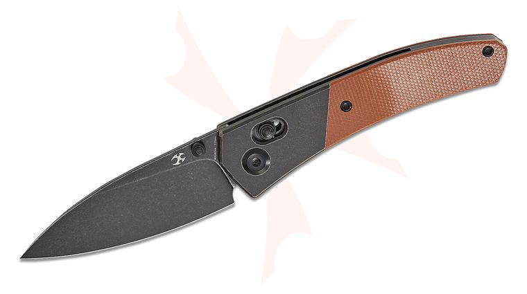 Kansept Knives Dako Folding Knife 3.19 inch CPM-S35VN Black Stonewashed Drop Point Blade, Black Stonewashed Titanium and Brown Micarta Handles