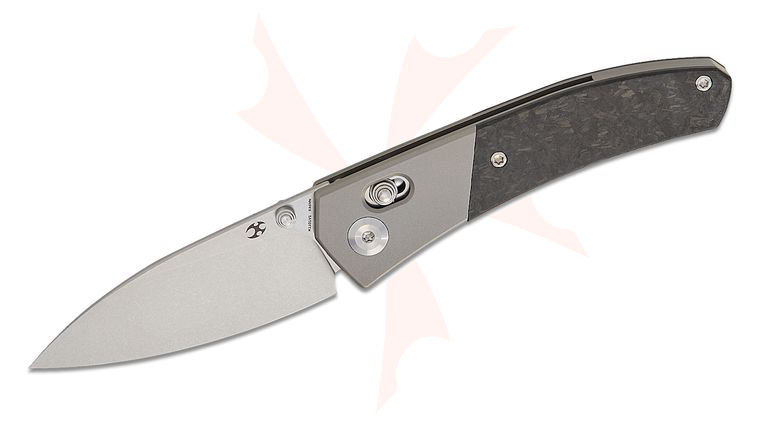 Kansept Knives Dako Folding Knife 3.19 inch CPM-S35VN Stonewashed Drop Point Blade, Titanium and Shred Carbon Fiber Handles