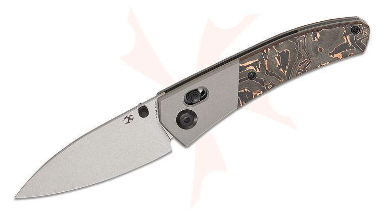 Kansept Knives Dako Folding Knife 3.19 inch CPM-S35VN Stonewashed Drop Point Blade, Titanium and Copper Carbon Fiber Handles