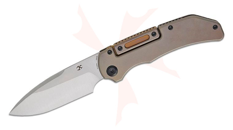 Kansept Knives Hazard Bali-Lock Folding Knife 3.63 inch CPM-S35VN Satin Drop Point Blade, Bronze Anodized Titanium Handles