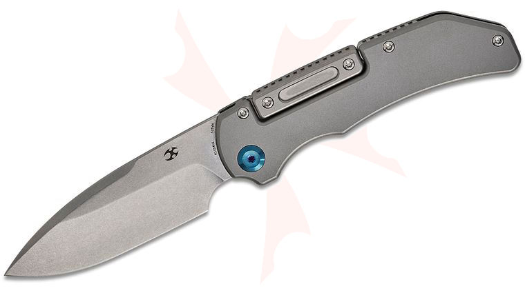 Kansept Knives Hazard Bali-Lock Folding Knife 3.63 inch CPM-S35VN Stonewashed Drop Point Blade, Stonewashed Titanium Handles
