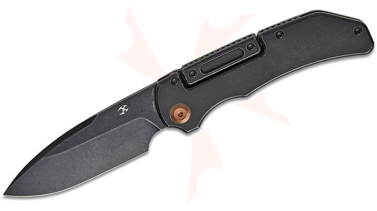 Kansept Knives Hazard Bali-Lock Folding Knife 3.63 inch CPM-S35VN Black Stonewashed Drop Point Blade, Black Stonewashed Titanium Handles