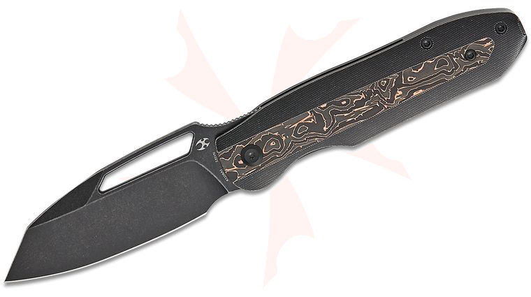 Kansept Knives Thunderhead Front Flipper Knife 3.58 inch CPM-S35VN Black Stonewashed Reverse Tanto Blade, Black Stonewashed Titanium Handles with Copper Carbon Fiber Inlays