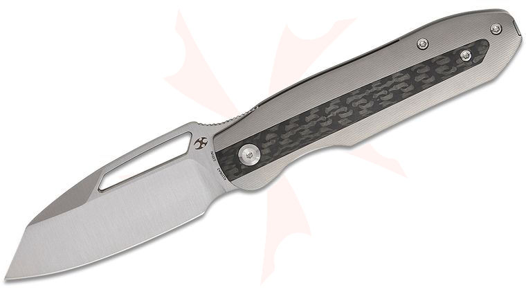 Kansept Knives Thunderhead Front Flipper Knife 3.58 inch CPM-S35VN Satin Reverse Tanto Blade, Bead Blasted Titanium Handles with Twill Carbon Fiber Inlays