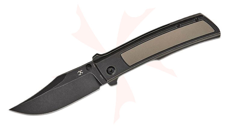Kansept Knives Ray Laconico Bison Flipper Knife 4.25 inch CPM-S35VN Black Stonewashed Clip Point Blade, Black Stonewashed Titanium Handles
