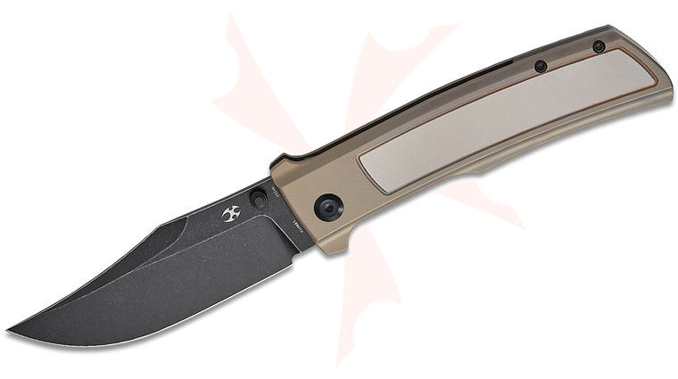 Kansept Knives Ray Laconico Bison Flipper Knife 4.25 inch CPM-S35VN Black Stonewashed Clip Point Blade, Bronze Anodized Titanium Handles