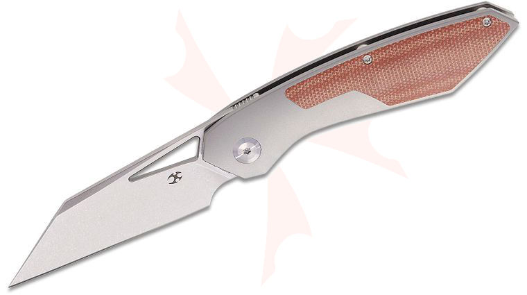 Kansept Knives Ron Steele Design Strip Frame Lock Front Flipper Knife 3.4 inch MagnaCut Stonewashed Wharncliffe Blade, Stonewashed Titanium Handle with Brown Micarta Inlays