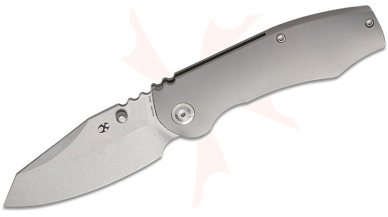 Kansept Knives CAVEMAN Folding Knife 3.57 inch CPM-20CV Stonewashed Reverse Tanto Blade, Titanium Handles