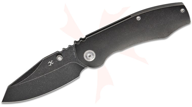 Kansept Knives CAVEMAN Folding Knife 3.57 inch CPM-20CV Black Stonewashed Reverse Tanto Blade, Black Stonewashed Titanium Handles