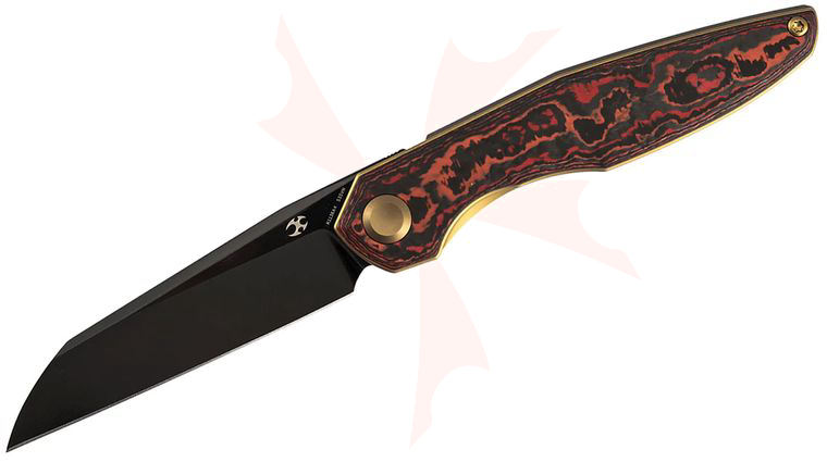 Kansept Knives James Arnold Halide Liner Lock Flipper Knife 3.2 inch S35VN Black DLC Reverse Tanto Blade, Mars Valley FatCarbon Handles