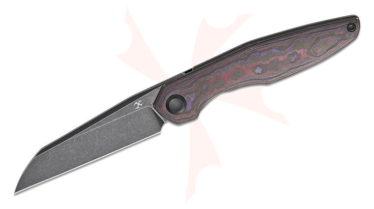 Kansept Knives James Arnold Halide Liner Lock Flipper Knife 3.2 inch S35VN Black Stonewashed Reverse Tanto Blade, Purple Haze FatCarbon Handles
