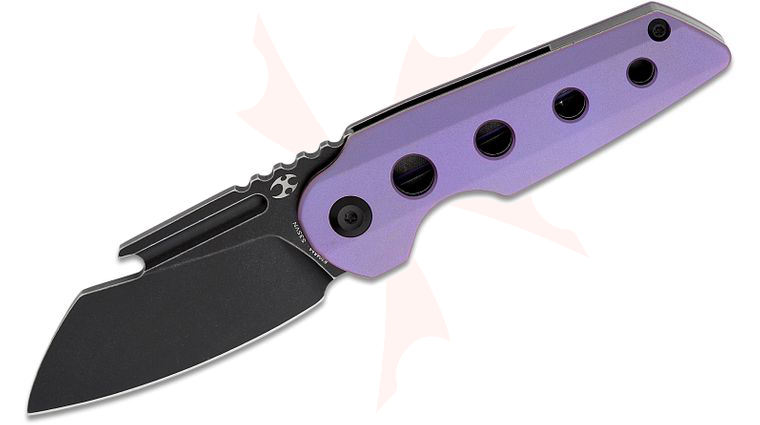 Kansept Knives Rafe Liner Lock Flipper Knife 2.6 inch CPM-S35VN Black Stonewashed Sheepsfoot Blade, Purple Titanium Handles