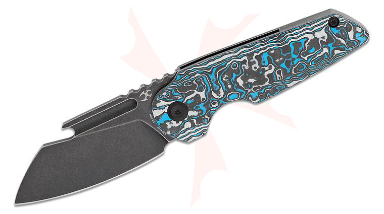 Kansept Knives Rafe Liner Lock Flipper Knife 2.6 inch CPM-S35VN Black Stonewashed Sheepsfoot Blade, Frost FatCarbon Handles