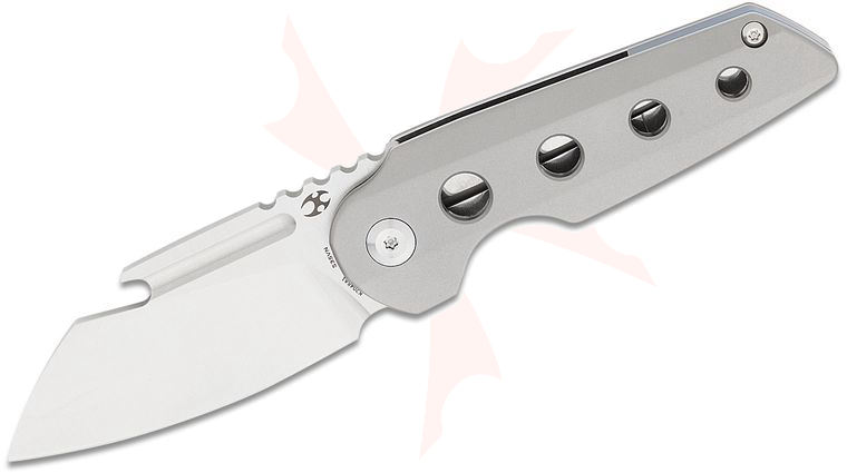 Kansept Knives Rafe Liner Lock Flipper Knife 2.6 inch CPM-S35VN Satin Sheepsfoot Blade, Bead Blasted Titanium Handles