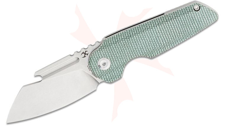 Kansept Knives Rafe Liner Lock Flipper Knife 2.6 inch CPM-S35VN Stonewashed Sheepsfoot Blade, Green Canvas Micarta Handles
