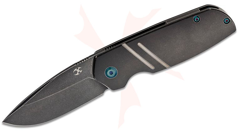 Kansept Knives Turaco Front Flipper 2.85 inch CPM-S35VN Black Stonewashed Drop Point Blade, Black Stonewashed Titanium Handles