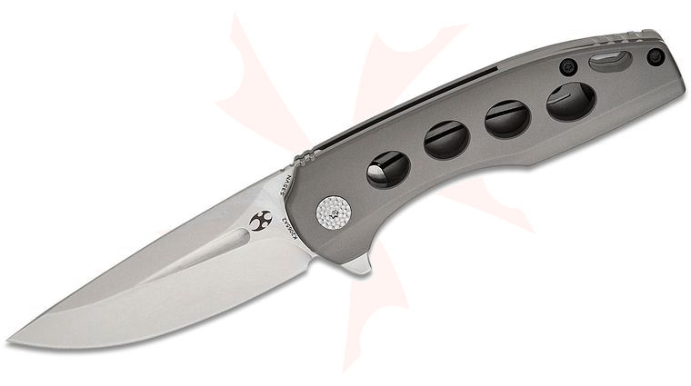 Kansept Knives Cassowary Frame Lock Flipper Knife 2.9 inch S35VN Stonewashed Drop Point Blade, Gray Titanium Handles