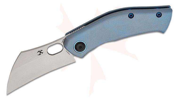 Kansept Knives Jonathan Shaw Osprey Frame Lock Front Flipper Knife 2.23 inch S35VN Stonewashed Hawkbill Blade, Blue Titanium Handles
