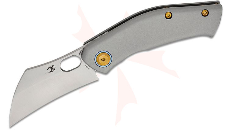 Kansept Knives Jonathan Shaw Osprey Frame Lock Front Flipper Knife 2.23 inch S35VN Satin Hawkbill Blade, Satin Titanium Handles