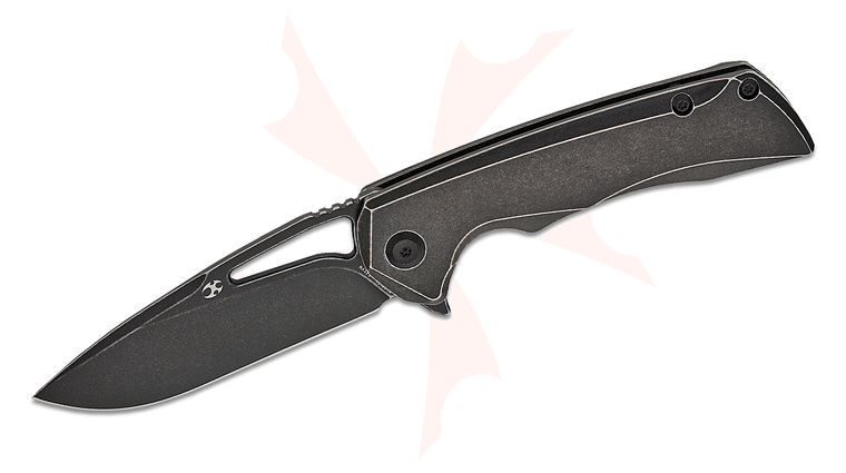 Kansept Knives Mini Kryo Flipper Knife 2.94 inch CPM-S35VN Black Stonewashed Drop Point Blade, Black Stonewashed Titanium Handles