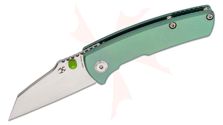 Kansept Knives Dirk Pinkerton Little Main Street Folding Knife 2.26 inch S35VN Stonewashed Wharncliffe Blade, Green Titanium Handles